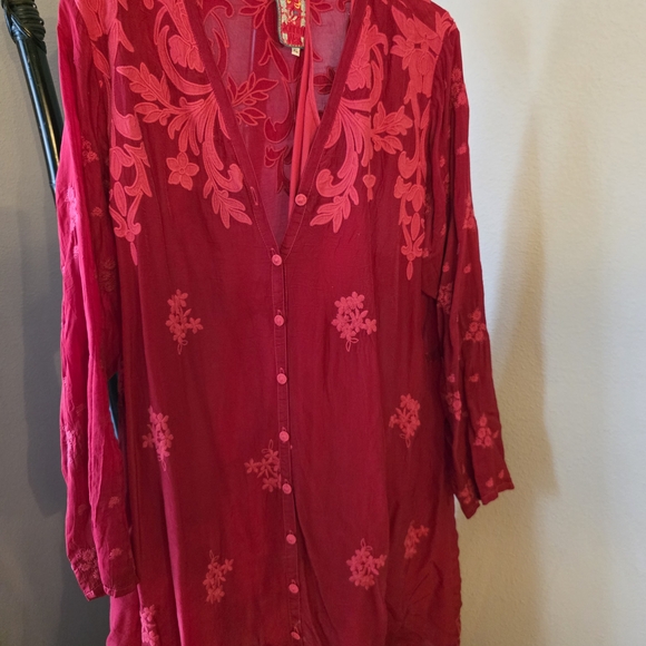 Johnny Was Red Embroidered Midi Dress. 39" long, chest is 22". - Picture 2 of 13